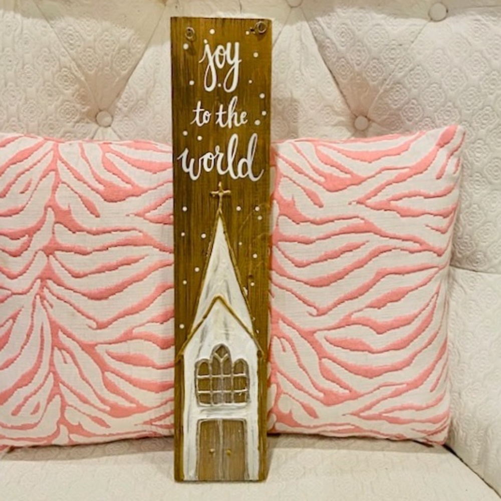 N29-NEW Carla Grogan joy to the world Church Wooden Plaque